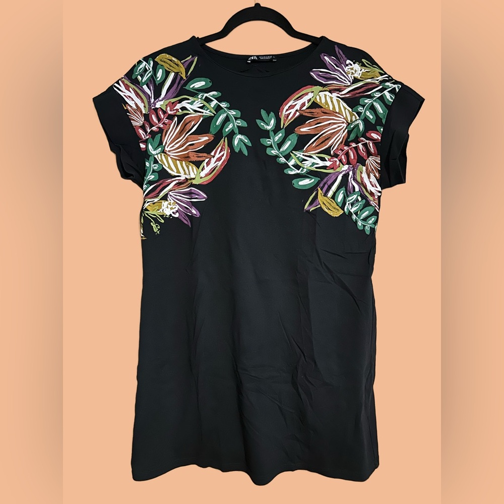 Zara Tunic Mini Tropical Floral Print T-Shirt Dress